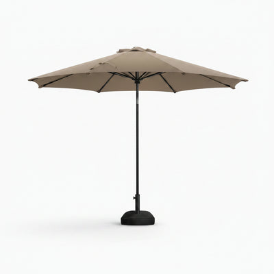 9 Ft. Patio Umbrella for Outdoor with Push Button Tilt and Crank Table Umbrella plus Base in Tan