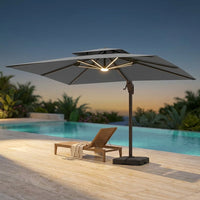 10 X 13 FT Cantilever Patio Umbrella Outdoor with Led Lights | Heavy Duty Aluminum Frame, Waterproof Fabric, 2-Tier Canopy, 360 Degree Rotation, 7-Tilt, for Pool Deck Backyard, Grey — Studio Shot