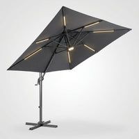 10 X 13 FT Cantilever Patio Umbrella Outdoor with Led Lights | Heavy Duty Aluminum Frame, Waterproof Fabric, 2-Tier Canopy, 360 Degree Rotation, 7-Tilt, for Pool Deck Backyard, Grey — Studio Shot