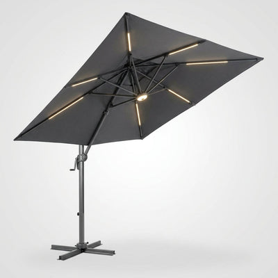 Cantilever Patio Umbrella Designed for Large Coverage, 10x13 FT, LED Lights, Aluminum Frame, 360 Rotation