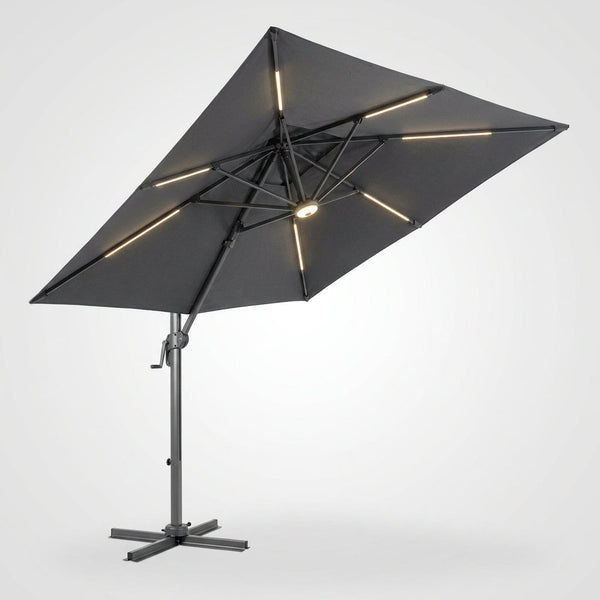 10 X 13 FT Cantilever Patio Umbrella Outdoor with Led Lights | Heavy Duty Aluminum Frame, Waterproof Fabric, 2-Tier Canopy, 360 Degree Rotation, 7-Tilt, for Pool Deck Backyard, Grey — Studio Shot