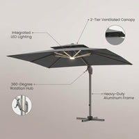 10 X 13 FT Cantilever Patio Umbrella Outdoor with Led Lights | Heavy Duty Aluminum Frame, Waterproof Fabric, 2-Tier Canopy, 360 Degree Rotation, 7-Tilt, for Pool Deck Backyard, Grey — infographic