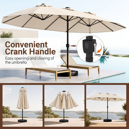 15.5 ft Patio Umbrella with Solar LED Lights and Base