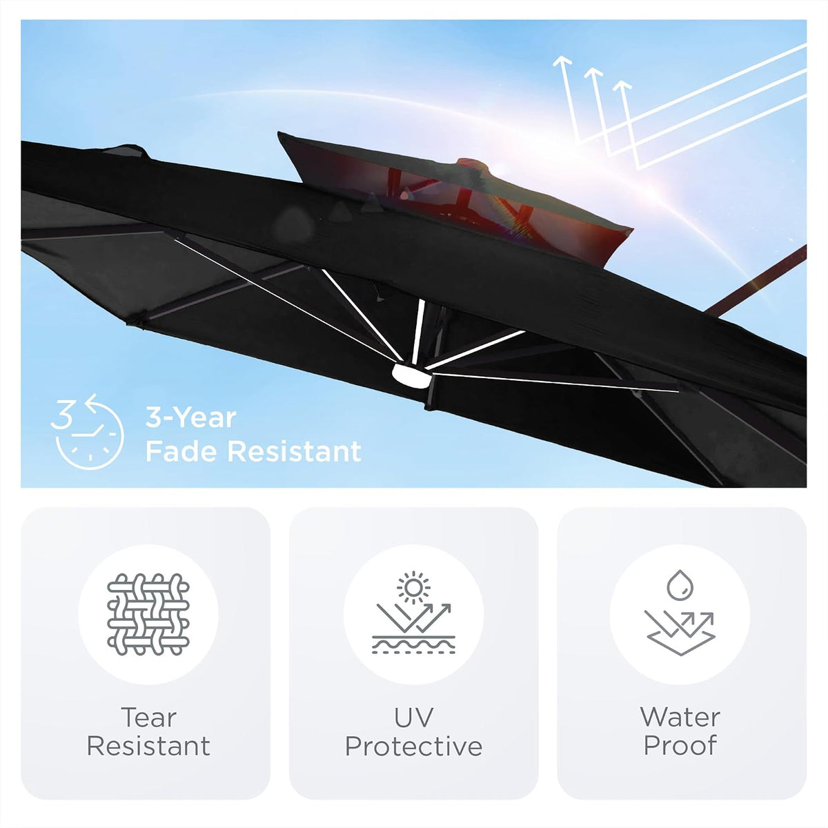 9' X 12' Patio Umbrella with LED Lights Outdoor Cantilever Umbrellas | Heavy Duty Aluminum Frame, Double Top Waterproof Canopy, 360-Degree Rotation, for Pool Garden Deck, Black