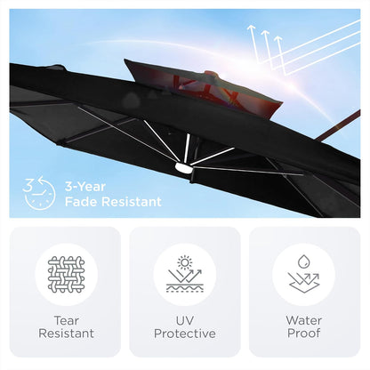 9' X 12' Patio Umbrella with LED Lights Outdoor Cantilever Umbrellas | Heavy Duty Aluminum Frame, Double Top Waterproof Canopy, 360-Degree Rotation, for Pool Garden Deck, Black