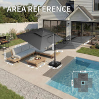 10 X 13 FT Cantilever Patio Umbrella Outdoor with Led Lights | Heavy Duty Aluminum Frame, Waterproof Fabric, 2-Tier Canopy, 360 Degree Rotation, 7-Tilt, for Pool Deck Backyard, Grey