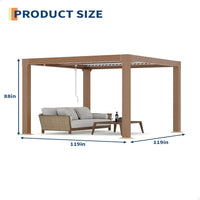 Louvered Pergola 10 Ft X10', Outdoor Pergola with Adjustable Louvered Roof, Reinforced Aluminum Frame, Integrated Drainage System, Hardtop Gazebo for Patio, Deck, Wood Grain