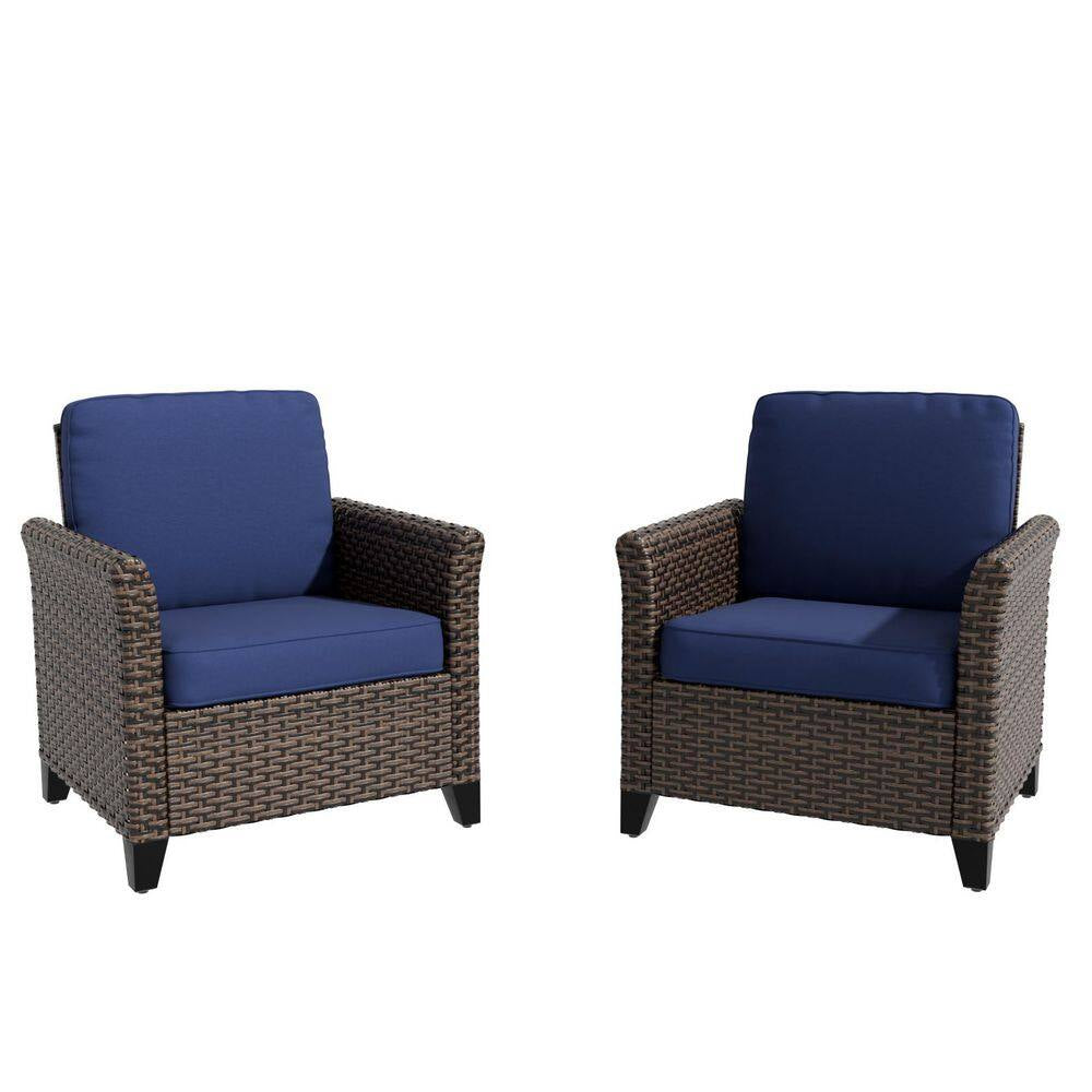 Wicker Outdoor Patio Lounge Chair with Cushion (2-Pack)