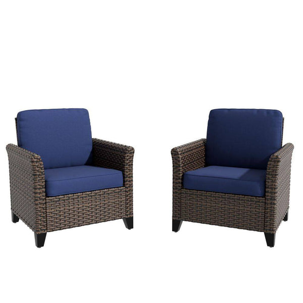 Wicker Outdoor Patio Lounge Chair with Cushion (2-Pack)