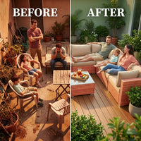 5 Piece Outdoor Patio Furniture Set Modular Outdoor Furniture Set Wicker Outdoor Sectional Sofa with Cushions and Table Patio Set for Balcony Porch Deck Yard ( (Salmon&Orange Wicker, Sand Cushion)) — Before & After