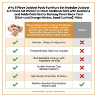5 Piece Outdoor Patio Furniture Set Modular Outdoor Furniture Set Wicker Outdoor Sectional Sofa with Cushions and Table Patio Set for Balcony Porch Deck Yard ( (Salmon&Orange Wicker, Sand Cushion)) — Comparison