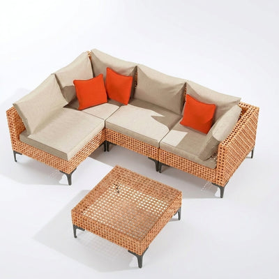 Outdoor Patio Furniture Set Built for Flexible Living, 5-Piece Modular Design, Weather-Resistant Wicker