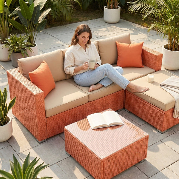 Outdoor Patio Furniture Set Built for Flexible Living, 5-Piece Modular Design, Weather-Resistant Wicker