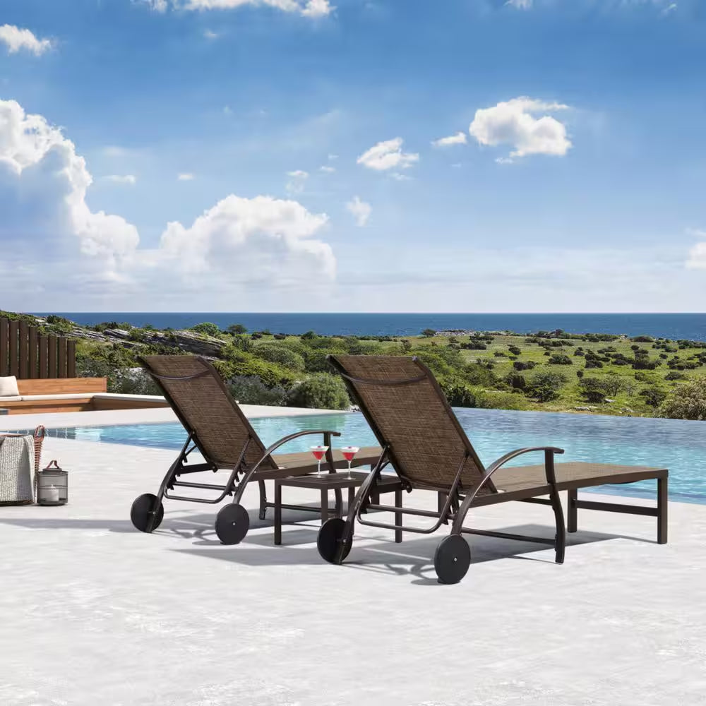 Aluminum 3-Pieces Outdoor Chaise Lounge Patio Lounge Chair with Side Table