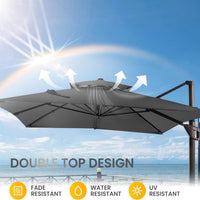 10 X 13 FT Cantilever Patio Umbrella Outdoor with Led Lights | Heavy Duty Aluminum Frame, Waterproof Fabric, 2-Tier Canopy, 360 Degree Rotation, 7-Tilt, for Pool Deck Backyard, Grey