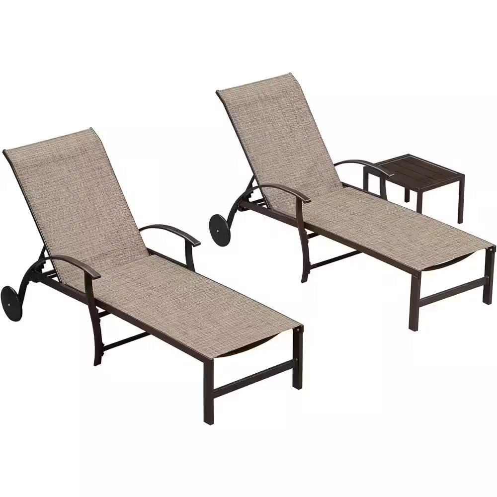 Aluminum 3-Pieces Outdoor Chaise Lounge Patio Lounge Chair with Side Table
