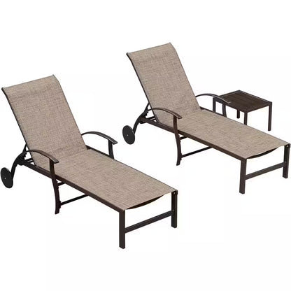 Aluminum 3-Pieces Outdoor Chaise Lounge Patio Lounge Chair with Side Table