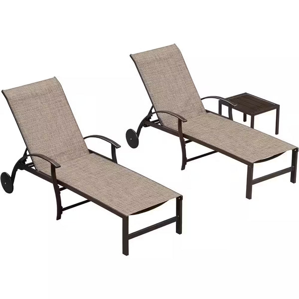 Aluminum 3-Pieces Outdoor Chaise Lounge Patio Lounge Chair with Side Table