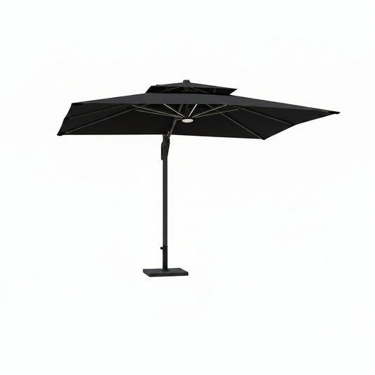 9' X 12' Patio Umbrella with LED Lights Outdoor Cantilever Umbrellas | Heavy Duty Aluminum Frame, Double Top Waterproof Canopy, 360-Degree Rotation, for Pool Garden Deck, Black