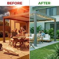 Louvered Pergola, Outdoor Pergola with Adjustable Louvered Roof, Reinforced Aluminum Frame, Integrated Drainage System, Hardtop Gazebo for Patio — Before & After
