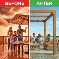 Louvered Pergola 10 Ft X10', Outdoor Pergola with Adjustable Louvered Roof, Reinforced Aluminum Frame, Integrated Drainage System, Hardtop Gazebo for Patio, Deck, Wood Grain — Before & After