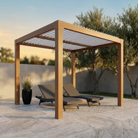 Louvered Pergola 10 Ft X10', Outdoor Pergola with Adjustable Louvered Roof, Reinforced Aluminum Frame, Integrated Drainage System, Hardtop Gazebo for Patio, Deck, Wood Grain — Studio Shot