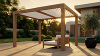 Louvered Pergola 10 Ft X10', Outdoor Pergola with Adjustable Louvered Roof, Reinforced Aluminum Frame, Integrated Drainage System, Hardtop Gazebo for Patio, Deck, Wood Grain — Lifestyle