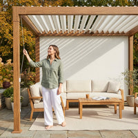 Louvered Pergola 10 Ft X10', Outdoor Pergola with Adjustable Louvered Roof, Reinforced Aluminum Frame, Integrated Drainage System, Hardtop Gazebo for Patio, Deck, Wood Grain — Lifestyle