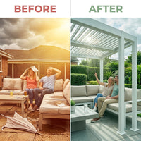Louvered Pergola Built for Adjustable Shade, Aluminum Frame, Hidden Drainage, Weather Resistant Roof — Before & After