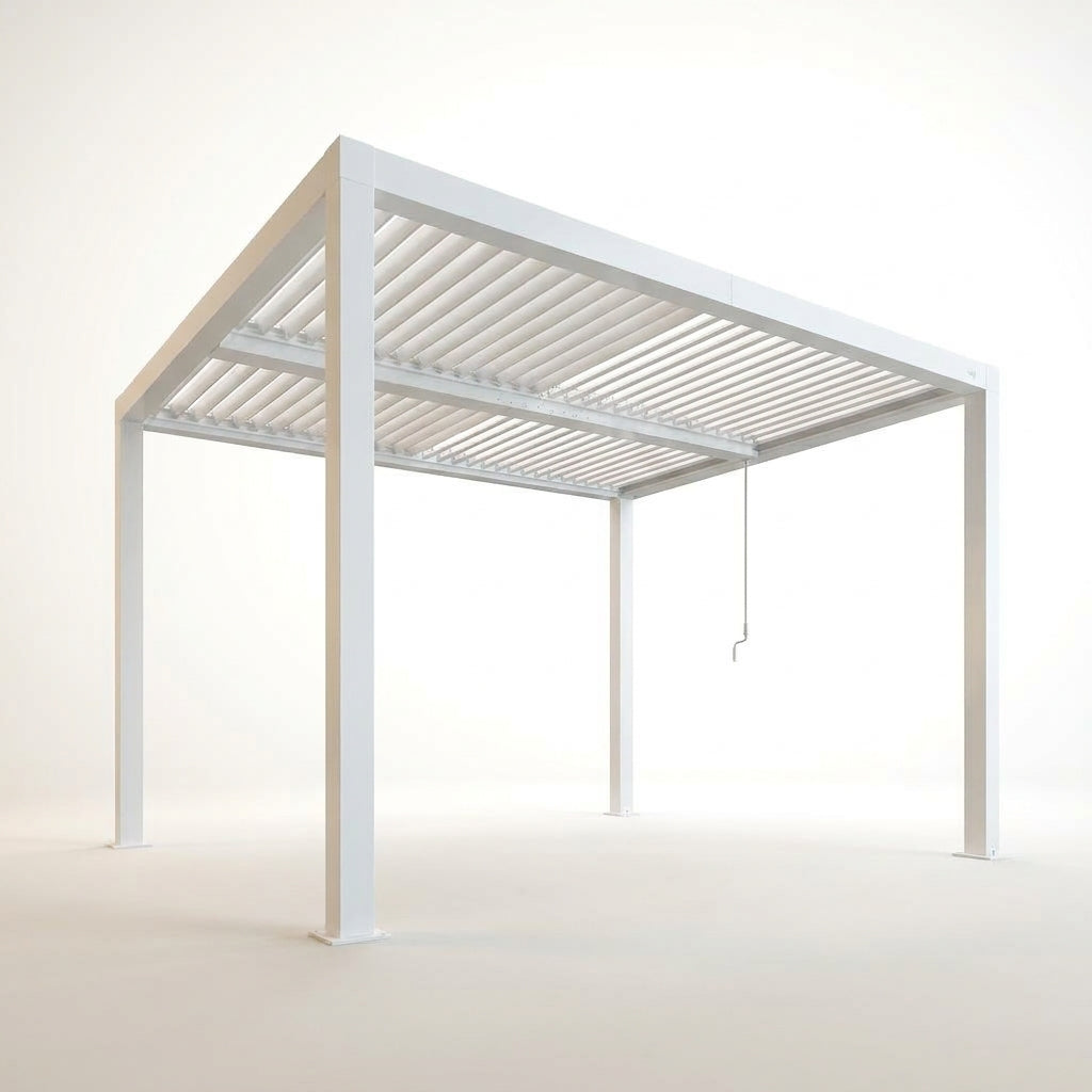 Louvered Pergola Built for Adjustable Shade, Aluminum Frame, Hidden Drainage, Weather Resistant Roof — Studio Shot