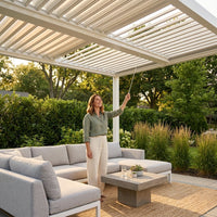 Louvered Pergola Built for Adjustable Shade, Aluminum Frame, Hidden Drainage, Weather Resistant Roof — Lifestyle