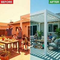 Louvered Pergola Modern White Pergola with Adjustable Roof for Deck Backyard Garden — Before & After