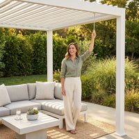Louvered Pergola Modern White Pergola with Adjustable Roof for Deck Backyard Garden — Lifestyle
