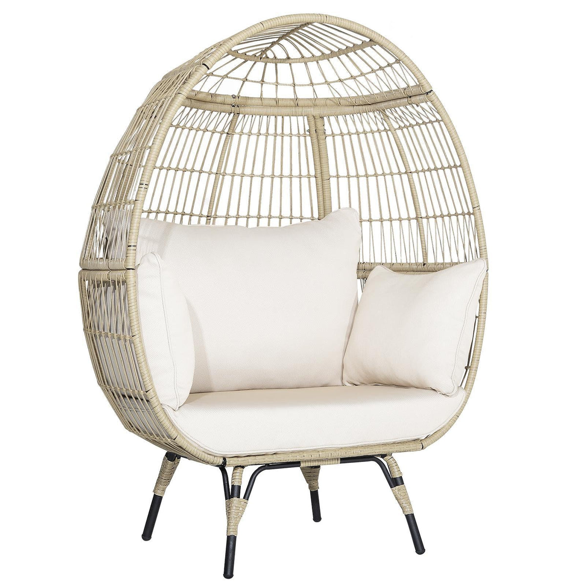 Oversized Rattan Egg Lounge Chair & 2-Seat Rattan Sofa with Cushions