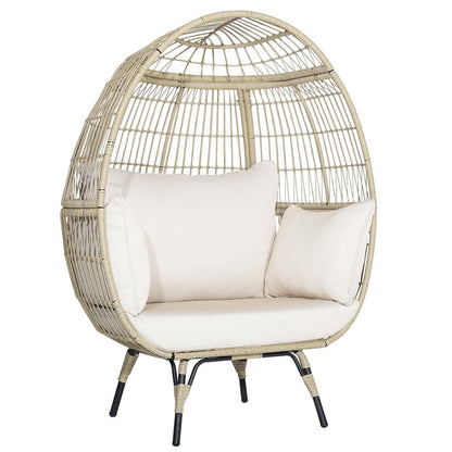 Oversized Rattan Egg Lounge Chair & 2-Seat Rattan Sofa with Cushions