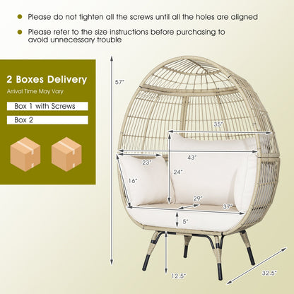 Oversized Rattan Egg Lounge Chair & 2-Seat Rattan Sofa with Cushions