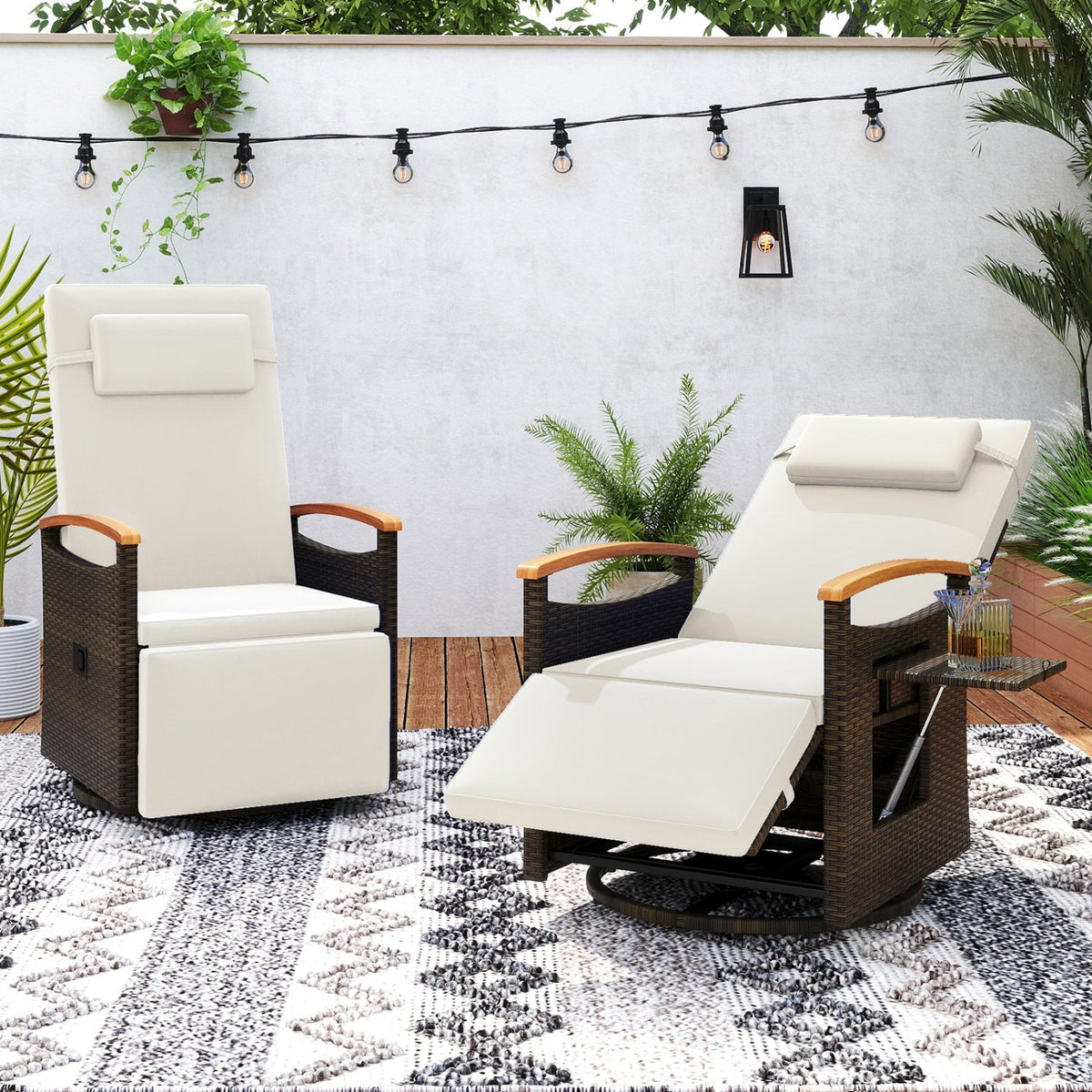 Swivel Reclining Chaise Lounge Set with Adjustable Backrest