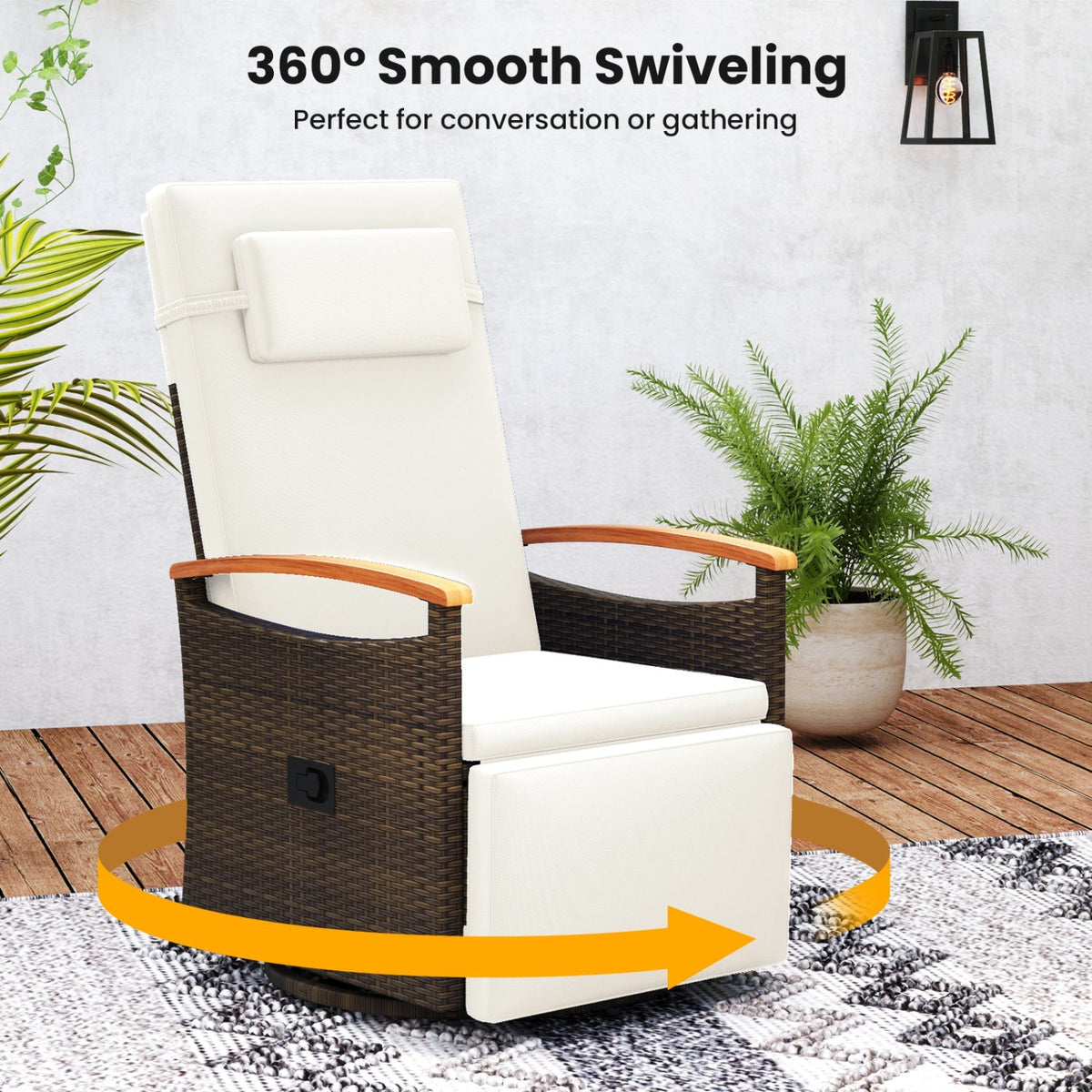 Swivel Reclining Chaise Lounge Set with Adjustable Backrest