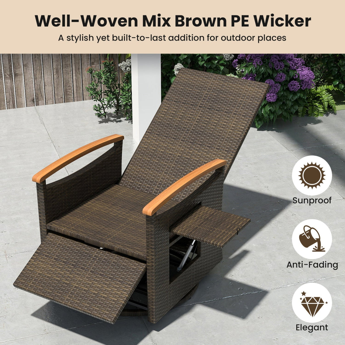 Swivel Reclining Chaise Lounge Set with Adjustable Backrest