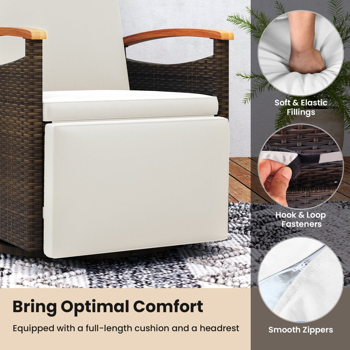 Swivel Reclining Chaise Lounge Set with Adjustable Backrest