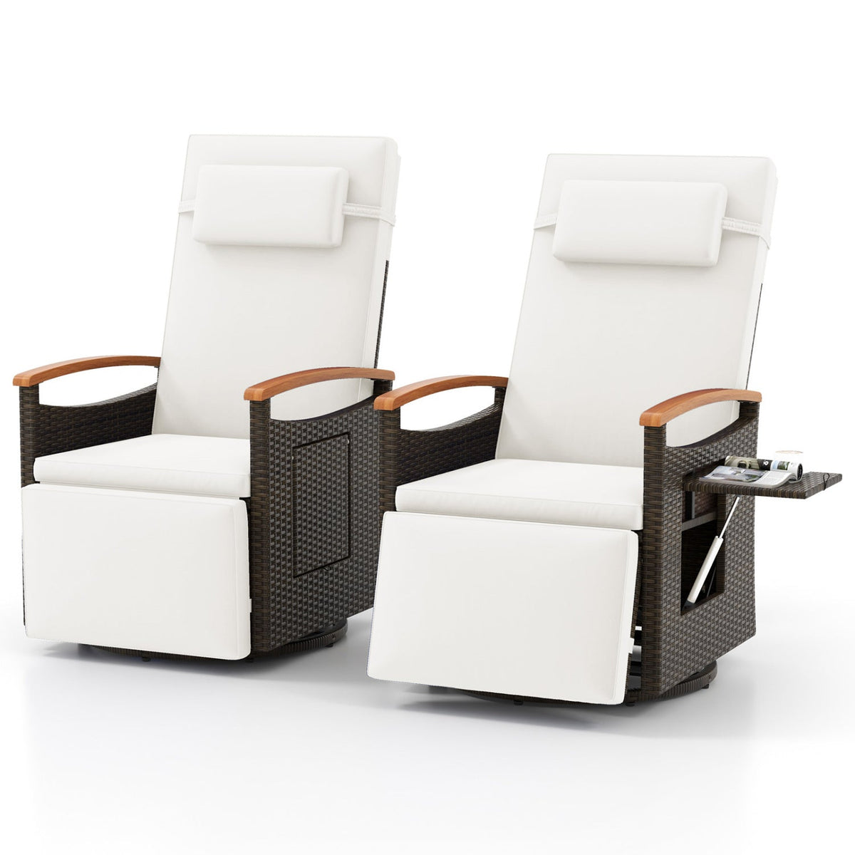 Swivel Reclining Chaise Lounge Set with Adjustable Backrest