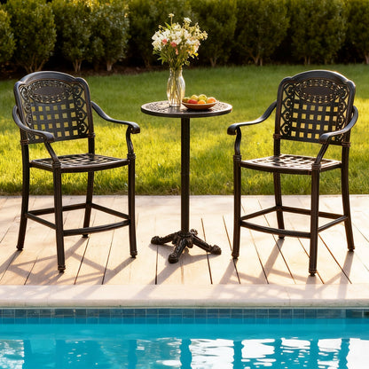 Set of 4 Outdoor Bar Stool 25.5 Inch Counter Height Cast Aluminum Bar Chairs-Copper