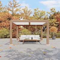 Louvered Pergola 10 Ft X10', Outdoor Pergola with Adjustable Louvered Roof, Reinforced Aluminum Frame, Integrated Drainage System, Hardtop Gazebo for Patio, Deck, Wood Grain