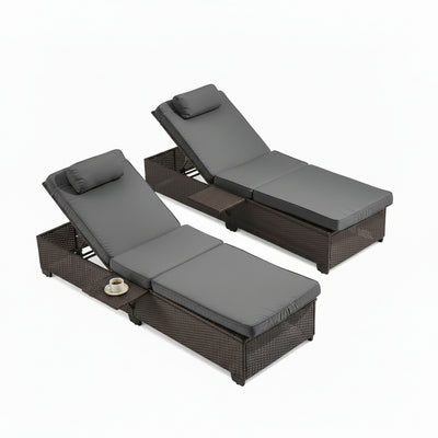 Outdoor Lounge Chairs, Pool Lounge Chairs Set of 2, Outdoor Chaise Lounge with Adjustable Backrest & Cup Holder,Grey Cushion