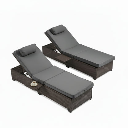 Outdoor Lounge Chairs, Pool Lounge Chairs Set of 2, Outdoor Chaise Lounge with Adjustable Backrest & Cup Holder,Grey Cushion