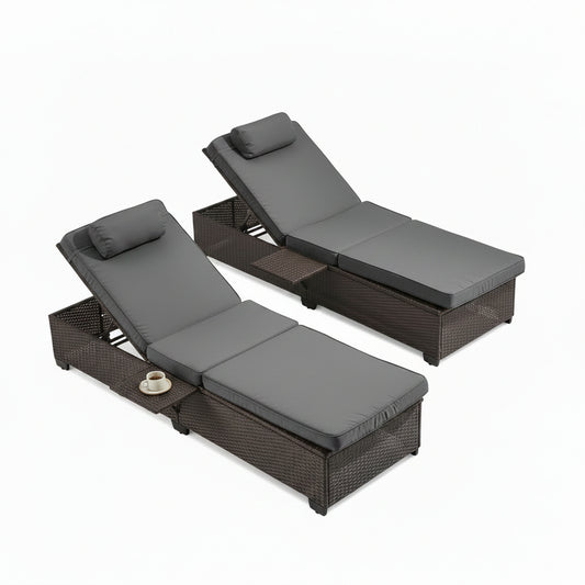 Outdoor Lounge Chairs, Pool Lounge Chairs Set of 2, Outdoor Chaise Lounge with Adjustable Backrest & Cup Holder,Grey Cushion