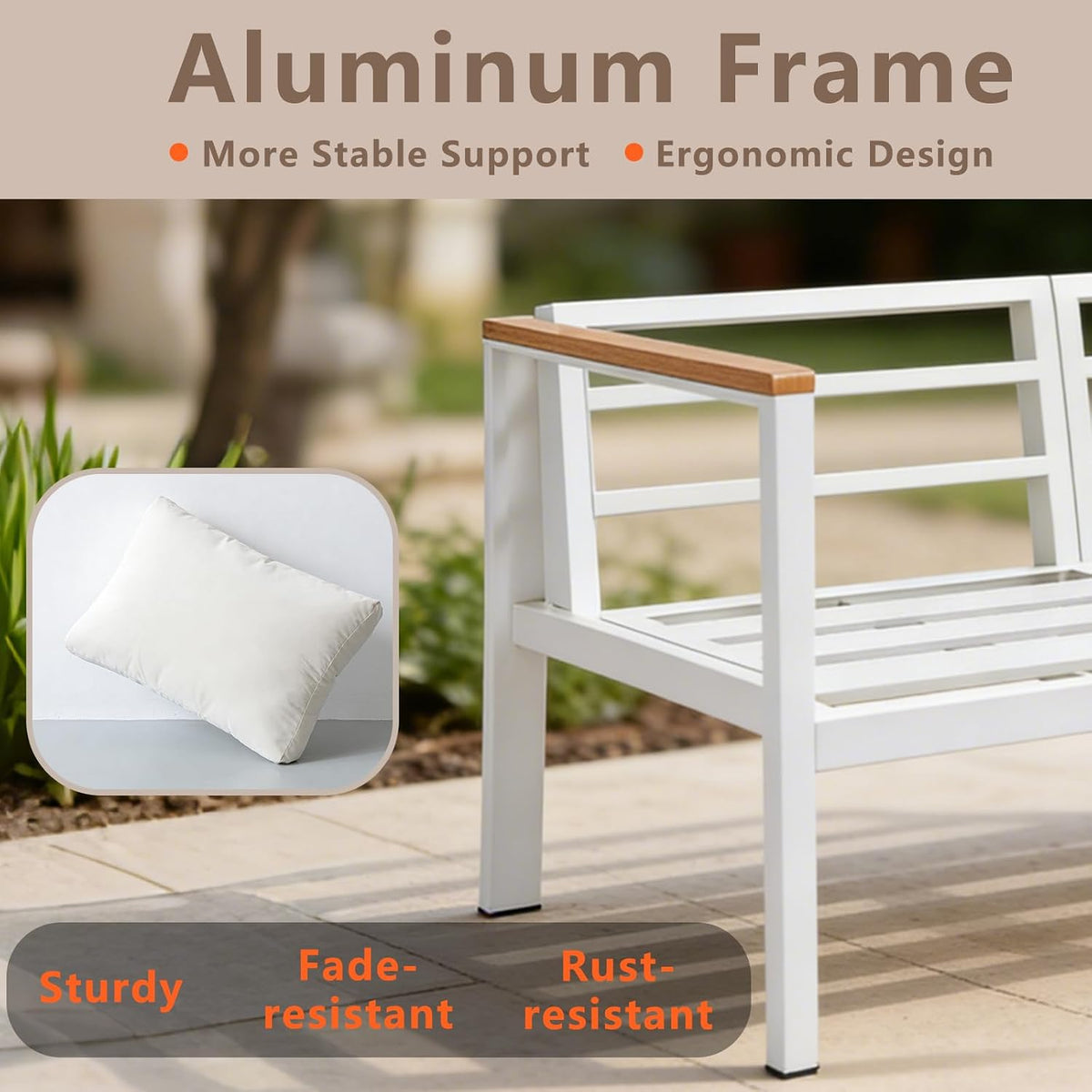 Aluminum Patio Sectional Furniture Set,5 Piece Patio Conversation Sets Outdoor Patio Furniture Set Sofa with Coffee Table & Washable Cushions White