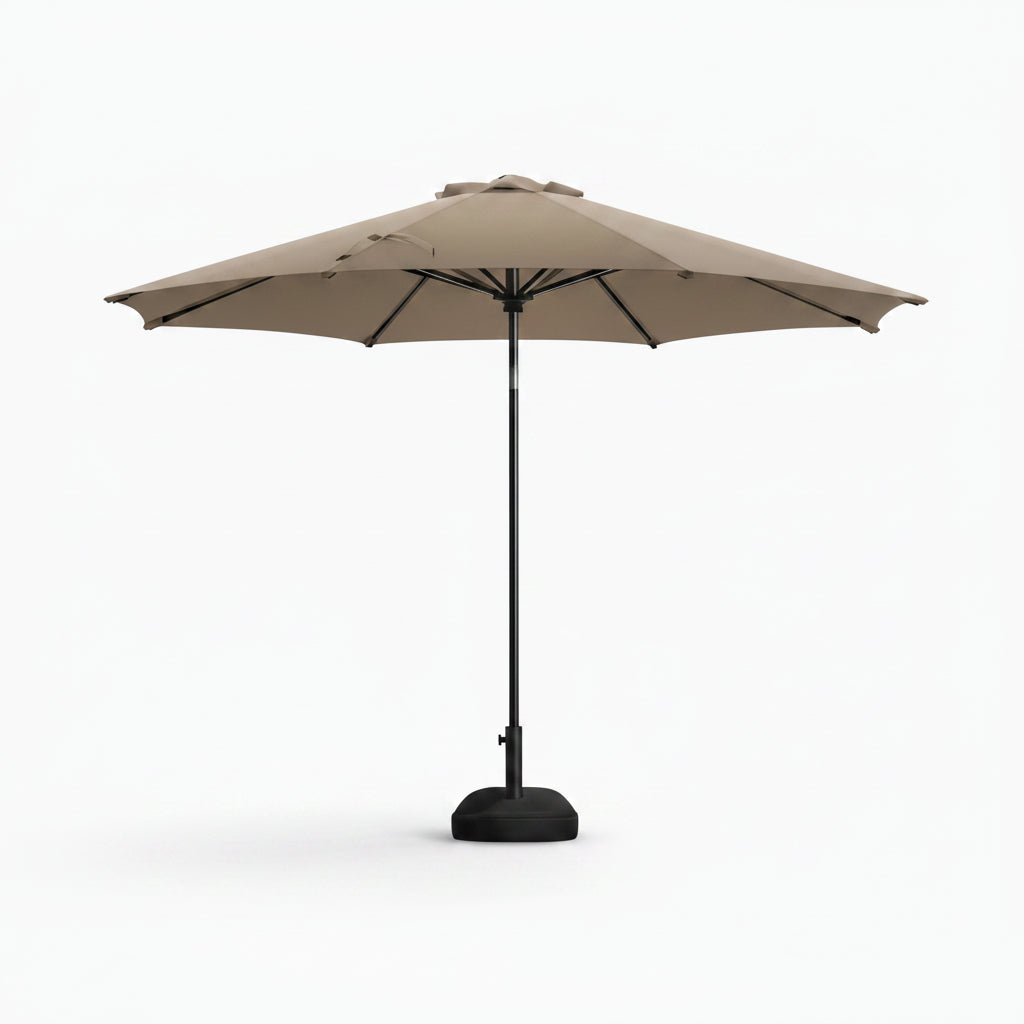 9 Ft. Patio Umbrella for Outdoor with Push Button Tilt and Crank Table Umbrella plus Base in Tan