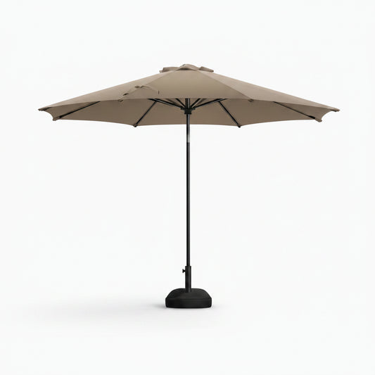 9 Ft. Patio Umbrella for Outdoor with Push Button Tilt and Crank Table Umbrella plus Base in Tan