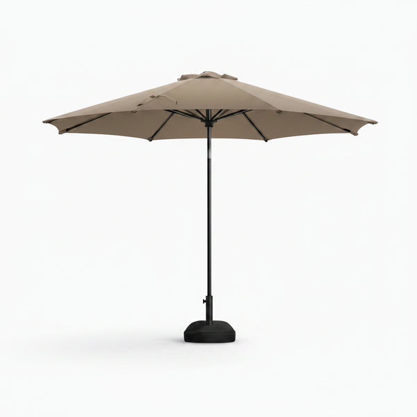 9 Ft. Patio Umbrella for Outdoor with Push Button Tilt and Crank Table Umbrella plus Base in Tan